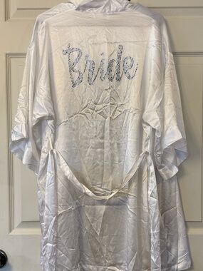 Victoria’s Secret White Satin Bride Robe with Rhinestone Script